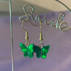 Shining Green Butterly Earrings Gold Tone Hooks